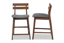 Maren Dark Gray Fabric Walnut Finished 2Pc Wood Counter Stool Set Baxton