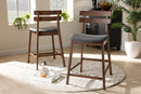 Maren Dark Gray Fabric Walnut Finished 2Pc Wood Counter Stool Set Baxton