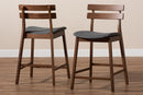 Maren Dark Gray Fabric Walnut Finished 2Pc Wood Counter Stool Set Baxton