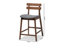 Maren Dark Gray Fabric Walnut Finished 2Pc Wood Counter Stool Set Baxton