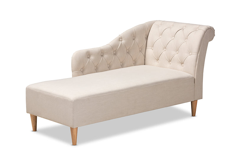 Anabella Modern and Contemporary Beige Fabric Upholstered Oak Finished Chaise Lounge