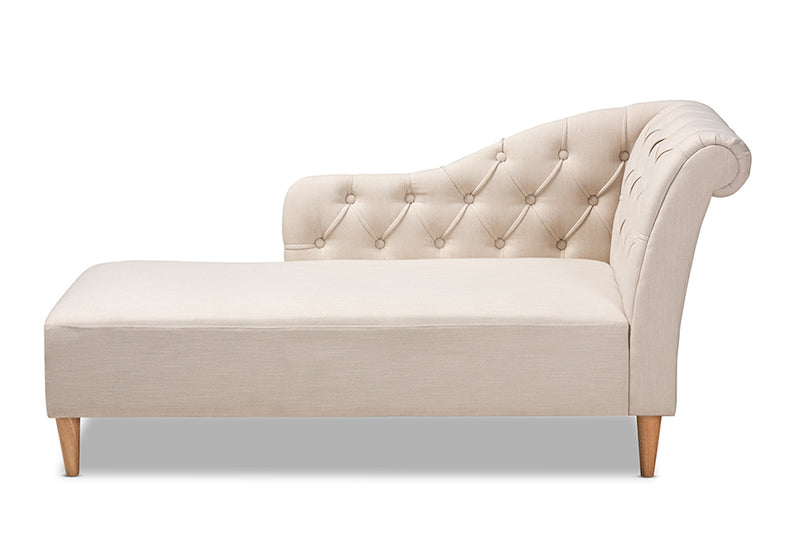 Anabella Modern and Contemporary Beige Fabric Upholstered Oak Finished Chaise Lounge