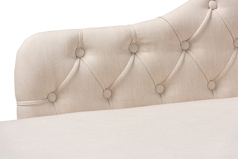 Anabella Beige Fabric Upholstered Oak Finished Chaise Lounge Baxton