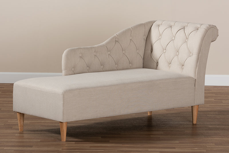 Anabella Modern and Contemporary Beige Fabric Upholstered Oak Finished Chaise Lounge