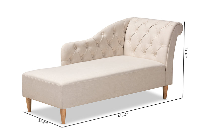 Anabella Modern and Contemporary Beige Fabric Upholstered Oak Finished Chaise Lounge