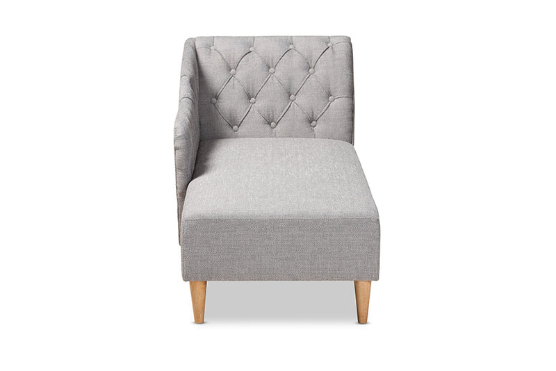 Anabella Gray Fabric Upholstered Oak Finished Chaise Lounge Baxton