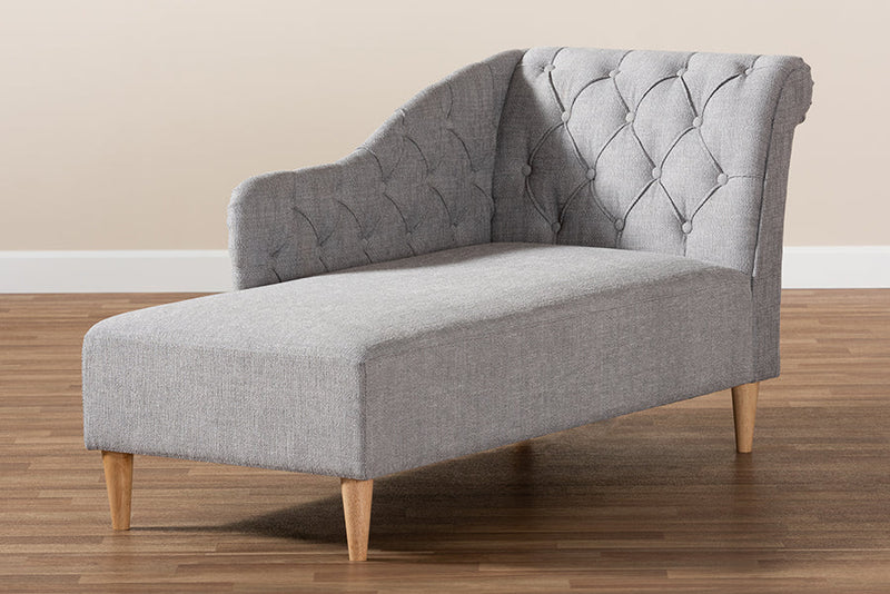 Anabella Gray Fabric Upholstered Oak Finished Chaise Lounge Baxton