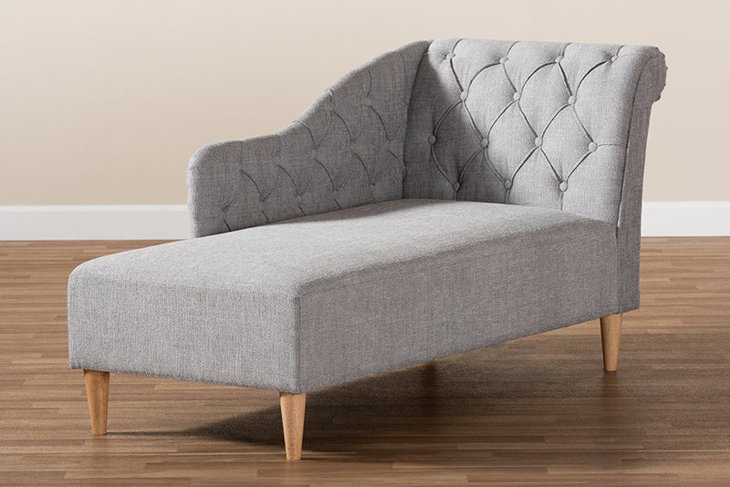 Anabella Modern and Contemporary Gray Fabric Upholstered Oak Finished Chaise Lounge