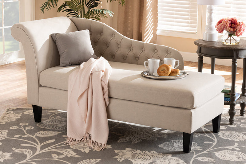 Andrea Beige Fabric Upholstered Black Finished Chaise Lounge Baxton