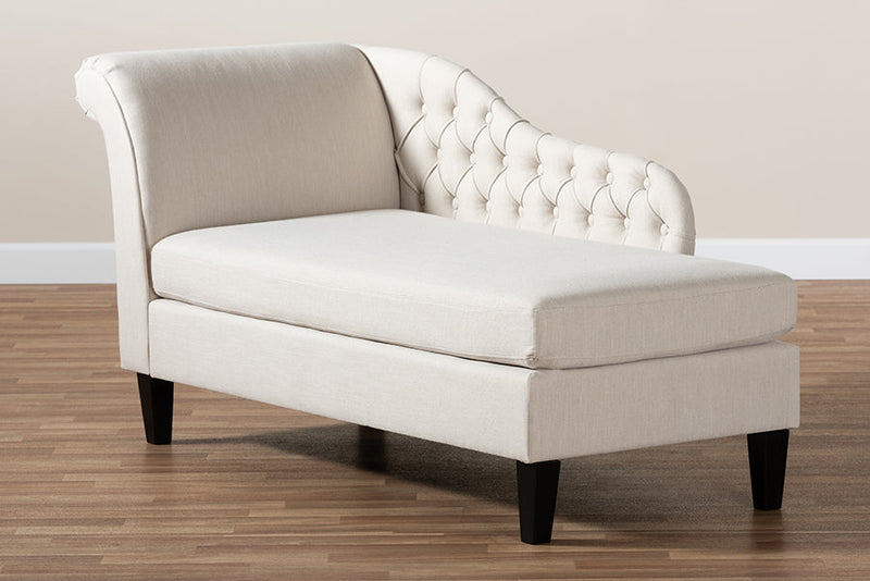 Andrea Beige Fabric Upholstered Black Finished Chaise Lounge Baxton