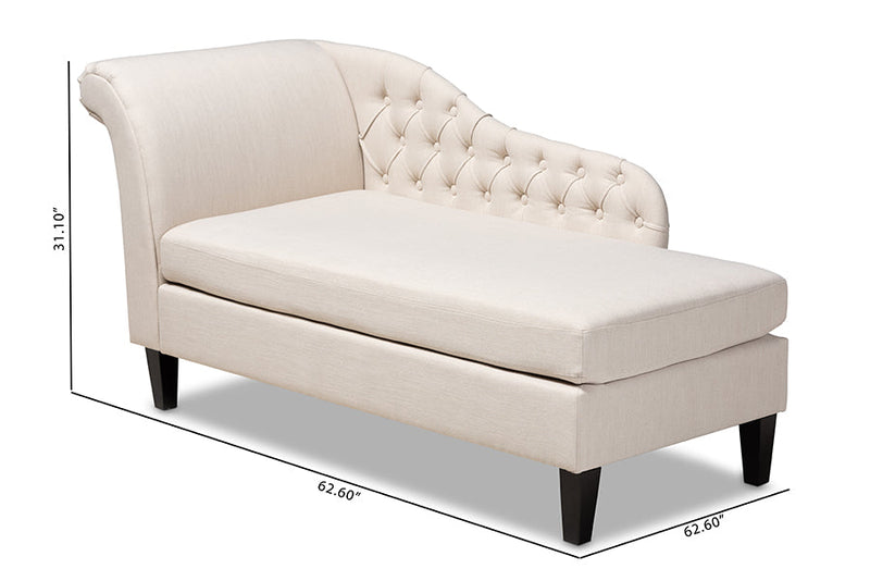 Andrea Beige Fabric Upholstered Black Finished Chaise Lounge Baxton