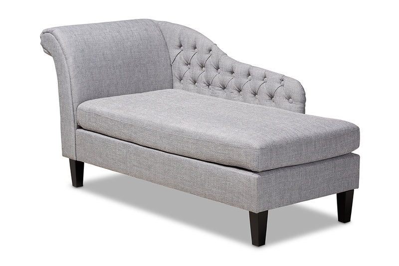 Andrea Modern and Contemporary Gray Fabric Upholstered Black Finished Chaise Lounge