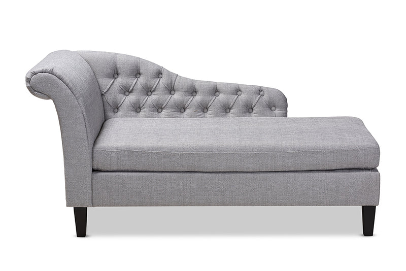 Andrea Modern and Contemporary Gray Fabric Upholstered Black Finished Chaise Lounge