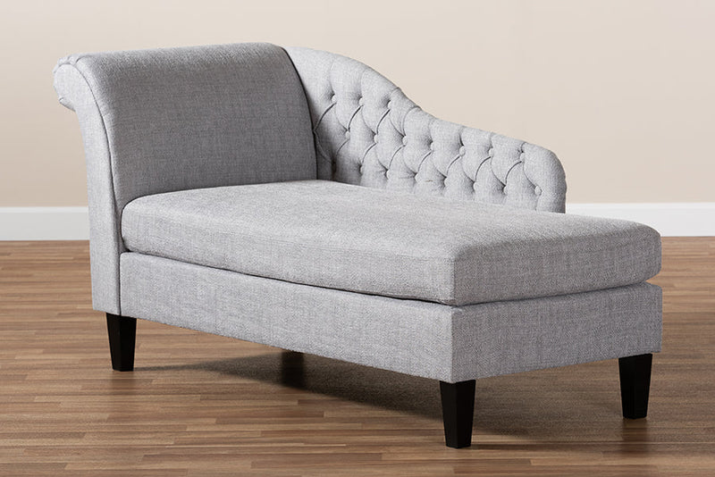 Andrea Gray Fabric Upholstered Black Finished Chaise Lounge Baxton