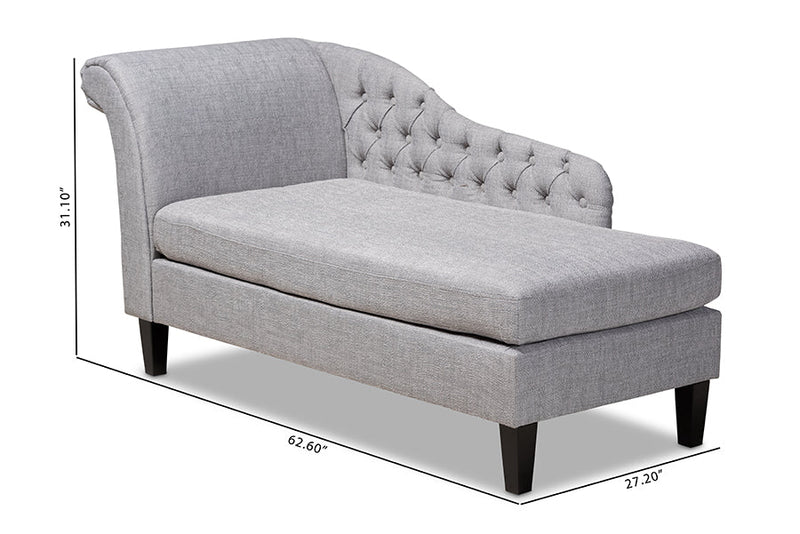 Andrea Gray Fabric Upholstered Black Finished Chaise Lounge Baxton