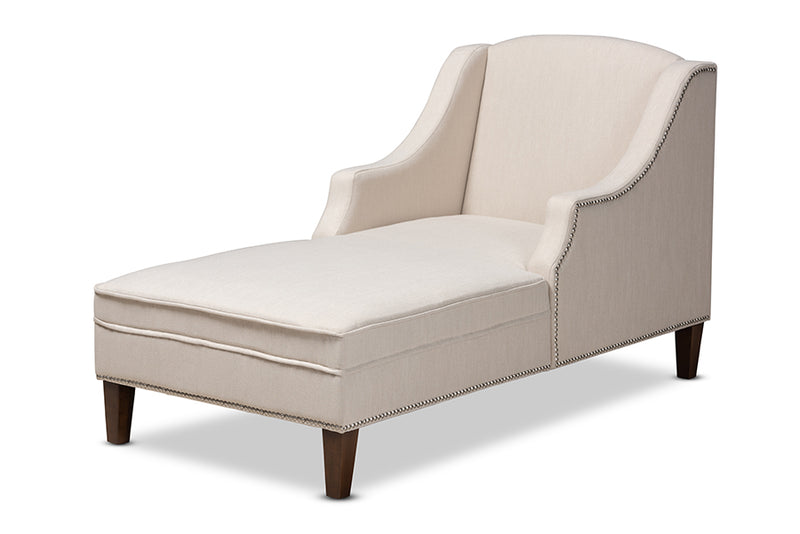 Jaclyn Modern and Contemporary Beige Fabric Upholstered Wenge Brown Finished Chaise Lounge