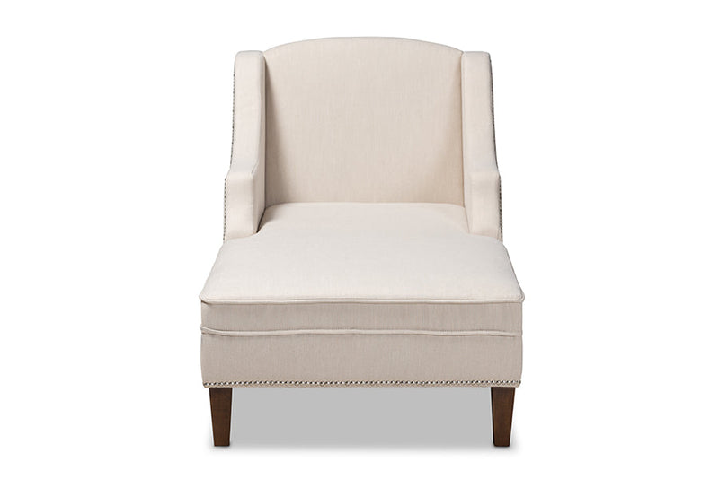 Jaclyn Beige Fabric Upholstered Wenge Brown Finished Chaise Lounge Baxton