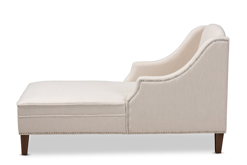 Jaclyn Modern and Contemporary Beige Fabric Upholstered Wenge Brown Finished Chaise Lounge