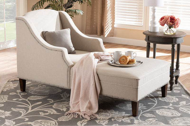 Jaclyn Beige Fabric Upholstered Wenge Brown Finished Chaise Lounge Baxton