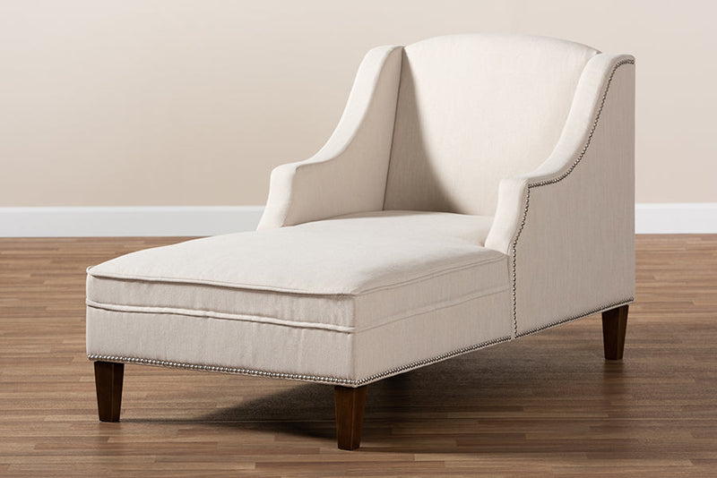 Jaclyn Beige Fabric Upholstered Wenge Brown Finished Chaise Lounge Baxton