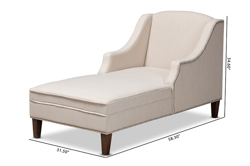 Jaclyn Modern and Contemporary Beige Fabric Upholstered Wenge Brown Finished Chaise Lounge