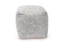 Pocillo Ivory and Blue Handwoven Cotton Paisley Pouf Ottoman Baxton