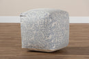 Pocillo Ivory and Blue Handwoven Cotton Paisley Pouf Ottoman Baxton