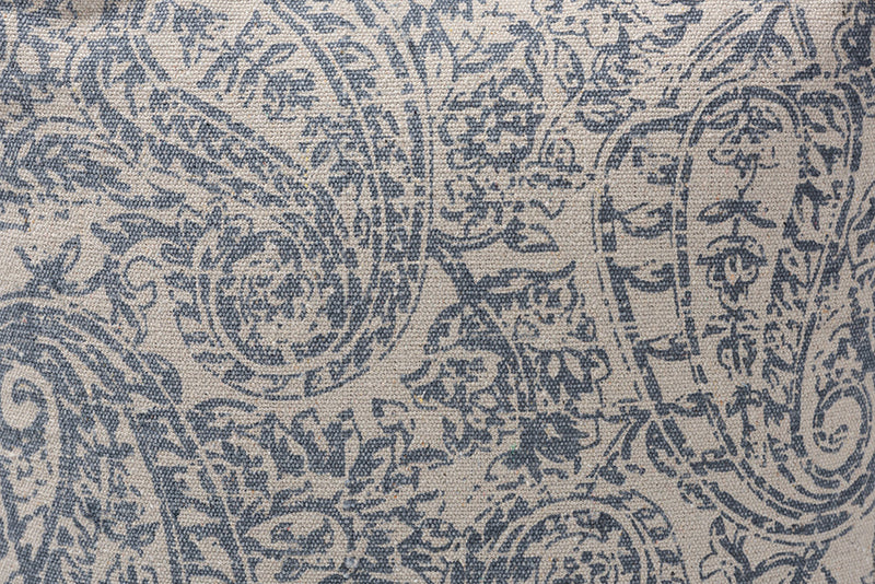 Pocillo Gray and Blue Handwoven Cotton Paisley Pouf Ottoman Baxton