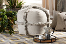 Delora Moroccan Inspired Gray Handwoven Cotton Fringe Pouf Ottoman Baxton
