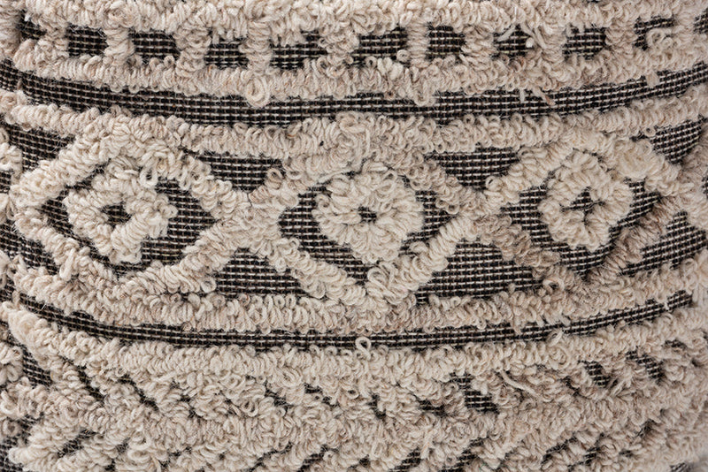 Flynn Moroccan Inspired Beige and Brown Handwoven Hemp Pouf Ottoman Baxton