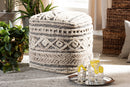 Flynn Moroccan Inspired Beige and Brown Handwoven Hemp Pouf Ottoman Baxton