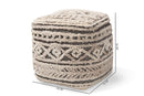 Flynn Moroccan Inspired Beige and Brown Handwoven Hemp Pouf Ottoman Baxton