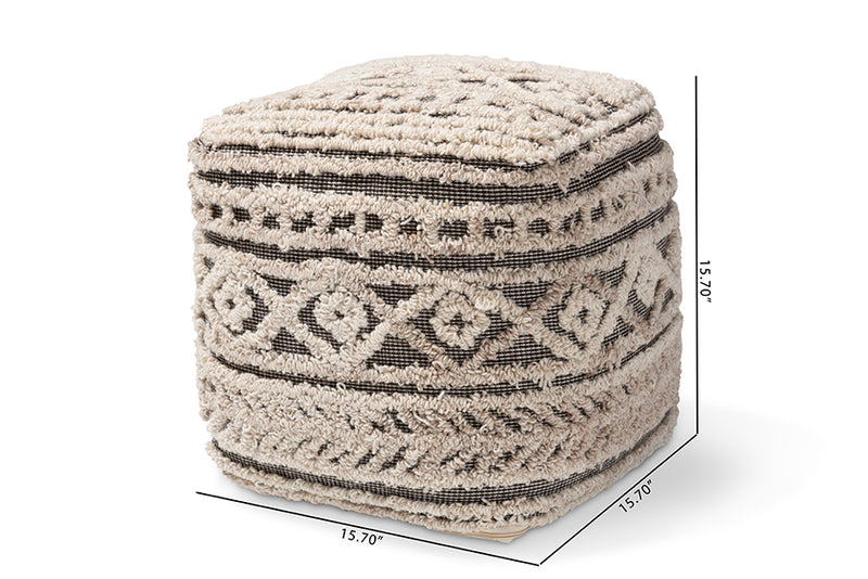 Flynn Moroccan Inspired Beige and Brown Handwoven Hemp Pouf Ottoman