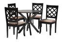 Addison Modern Sand Fabric and Espresso Brown Wood 5-Piece Dining Set Baxton