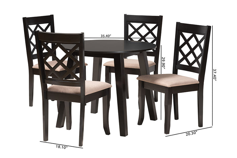 Jayliah Modern Beige Fabric and Dark Brown 5-Piece Dining Set Baxton