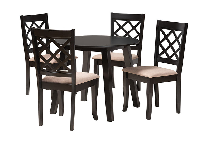 Jayliah Modern Beige Fabric and Dark Brown 5-Piece Dining Set Baxton