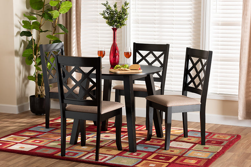 Jayliah Modern Beige Fabric and Dark Brown 5-Piece Dining Set Baxton