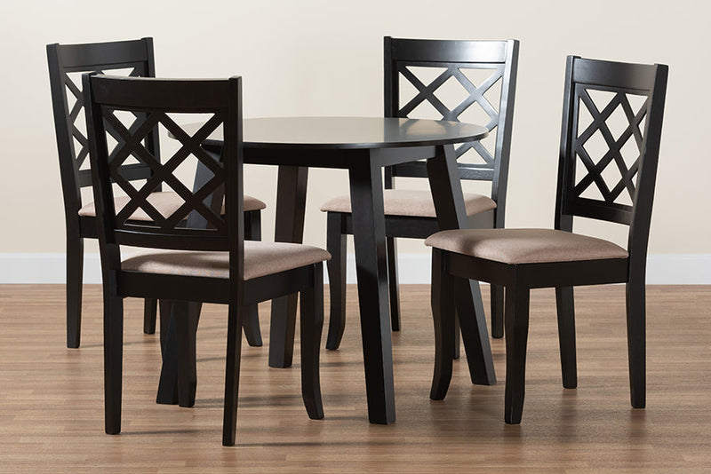 Jayliah Modern Beige Fabric and Dark Brown 5-Piece Dining Set Baxton
