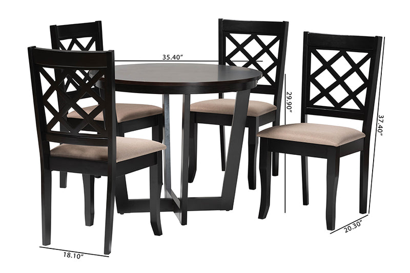 Diata Modern Sand Fabric and Dark Brown Wood 5-Piece Dining Set