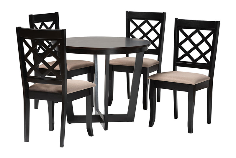 Diata Modern Sand Fabric and Dark Brown Wood 5-Piece Dining Set