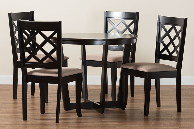 Diata Modern Sand Fabric and Dark Brown Wood 5-Piece Dining Set