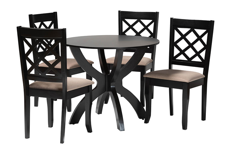 Samir Modern Sand Fabric and Dark Brown Wood 5-Piece Dining Set