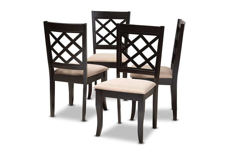 Pamela Sand Fabric Upholstered Espresso Brown Dining Chair Set of 4 Baxton