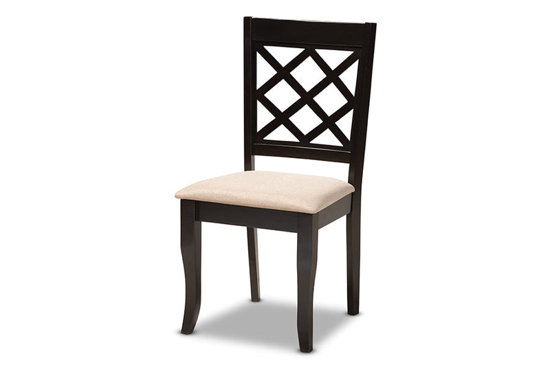 Pamela Sand Fabric Upholstered Espresso Brown Dining Chair Set of 4 Baxton