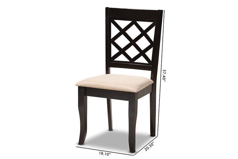 Pamela Sand Fabric Upholstered Espresso Brown Dining Chair Set of 4 Baxton