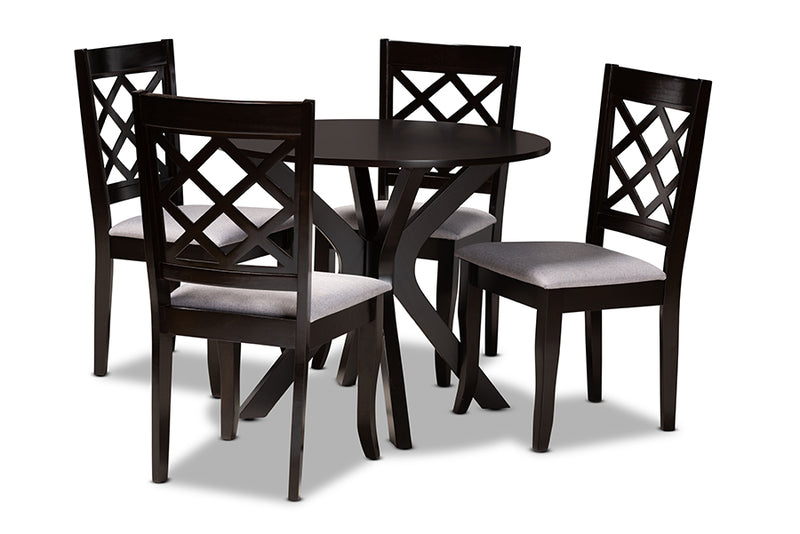 Addison Modern and Contemporary Gray Fabric Upholstered and Dark Brown Finished Wood 5-Piece Dining Set