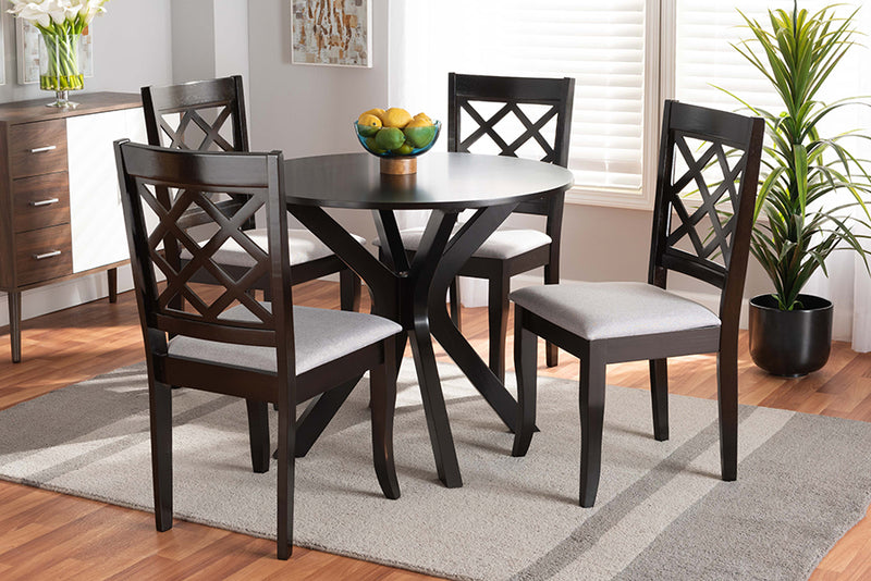 Addison Modern and Contemporary Gray Fabric Upholstered and Dark Brown Finished Wood 5-Piece Dining Set