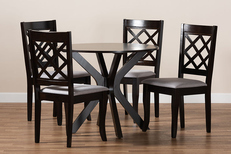 Addison Modern and Contemporary Gray Fabric Upholstered and Dark Brown Finished Wood 5-Piece Dining Set