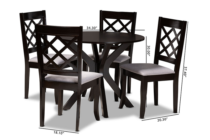 Addison Modern and Contemporary Gray Fabric Upholstered and Dark Brown Finished Wood 5-Piece Dining Set