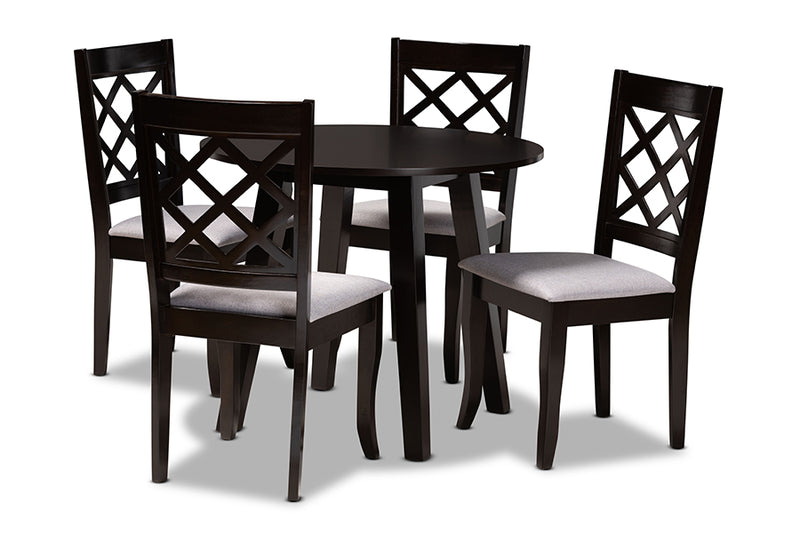 Zaira Modern and Contemporary Gray Fabric Upholstered and Dark Brown Finished Wood 5-Piece Dining Set